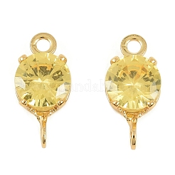 Brass Pave Cubic Zirconia Flat Round Connector Charms&nbsp;KK-P347-01G-01
