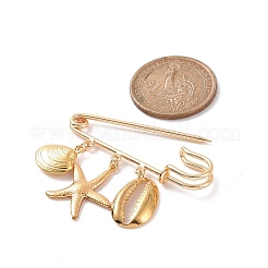 304 Stainless Steel Shell & Starfish Charms Safety Pin Brooch&nbsp;JEWB-BR00083