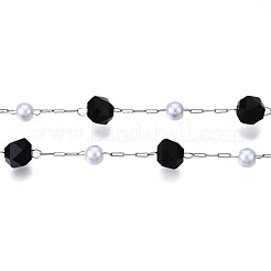 Glass Faceted Round & ABS Plastic Pearl Beaded Chains&nbsp;CHS-N003-09C