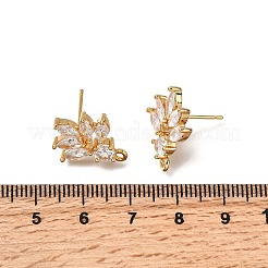 Flower Brass Micro Pave Cubic Zirconia Stud Earring Findings&nbsp;X-KK-B152-06G