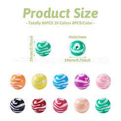 80Pcs 10 Colors Opaque Striped Acrylic Beads&nbsp;SACR-BT0001-02
