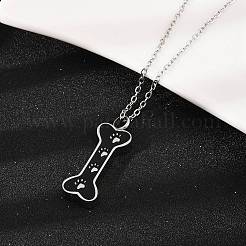304 Stainless Steel Black Enamel Paw Print Bone Pendant Pet Urn Ashes Necklaces&nbsp;NJEW-S455-06P