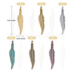 180Pcs 6 Styles Alloy Pendant Feather Pendant DIY Vintage Jewelry Accessories&nbsp;JX562A