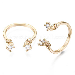 Brass Micro Clear Cubic Zirconia Cuff Finger Rings Setting&nbsp;KK-T056-51G-NF