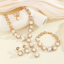 Letter S Alloy Crystal Rhinestone & Plastic Imitation Pearl Chain Necklaces & Stud Earrings & Link Bracelets & Rings Sets&nbsp;FS-WG52E62-01