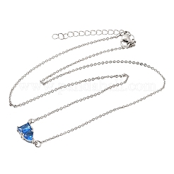 Brass Pave Cubic Zirconia Rectangle and Heart Pendant Cable Chain Necklaces&nbsp;KK-CBAB173-04P-08