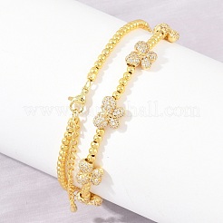 Brass Micro Pave Clear Cubic Zirconia Butterfly and Round Beaded Necklaces&nbsp;KK-CBA4547-13G