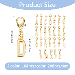 208Pcs 2 Colors Alloy Letter A~Z Pendant Decorations&nbsp;HJEW-FH00304