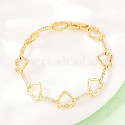 Heart Brass Micro Pave Clear Cubic Zirconia Link Chain Bracelets for Women&nbsp;BJEW-T025-01G