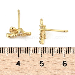 Brass Micro Pave Clear Cubic Zirconia Stud Earrings&nbsp;EJEW-R016-26G-10
