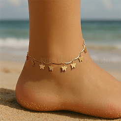 4Pcs 4 Styles Iron Butterfly Heart Slice Charm Wave Bar Link Chain Anklets for Women&nbsp;AJEW-HY0002-66