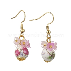 Handmade Flower Printed Porcelain Ceramic Dangle Earrings&nbsp;EJEW-JE07288