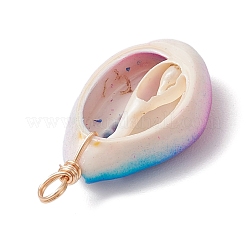 2Pcs 2 Colors Spray Painted Natural Cowrie Shell Deep Sky Blue Pendants&nbsp;PALLOY-JF04260