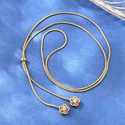 Adjustable 304 Stainless Steel Crystal Rhinestone Flower Round Snake Chain Lariat Necklaces for Women&nbsp;SA-D001-02G