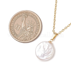 Natural Baroque Pearl Keshi Pearl Flat Round Pendant 304 Stainless Steel Cable Chain Necklaces&nbsp;NJEW-JN05892