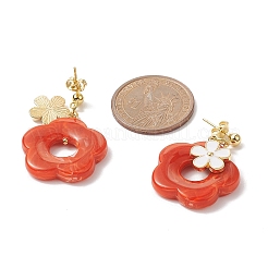 8 Pair 8 Color Alloy Enamel with Acrylic Imitation Gemstone Flower Dangle Stud Earrings&nbsp;EJEW-JE05237