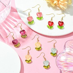 Heart Flower Glass & Lampwork Dangle Earrings&nbsp;EJEW-JE05324