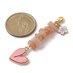 Heart Acrylic & Natural Gemstone Chips Beaded Pendant Decoration&nbsp;HJEW-JM01204