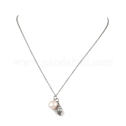 Ocean 304 Stainless Steel Conch Shaped and Natural Cultured Freshwater Pearl Pendant Cable Chain Necklaces for Women&nbsp;NJEW-JN06087