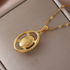 Vintage 304 Stainless Steel & Dyed Synthetic Turquoise Oval Pendant Necklaces for Women&nbsp;VG0712