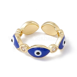 Enamel Evil Eye & Clear Cubic Zirconia Open Cuff Ring&nbsp;RJEW-I086-02G-02