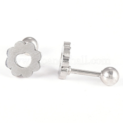 Tarnish Resistant 201 Stainless Steel Flower Barbell Cartilage Earrings&nbsp;EJEW-R147-07