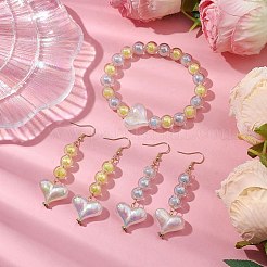 Round & Heart Acrylic Beads Bracelet & Dangle Earring Set&nbsp;SJEW-JS01301