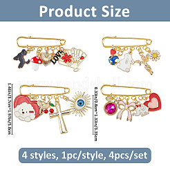 4Pcs 4 Styles Alloy Enamel & Lampwork & Glass Dog Heart Rabbit Charm Iron Kilt Pins&nbsp;JEWB-FH00046