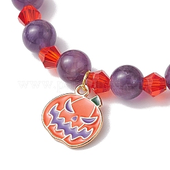 Halloween 8mm Round Natural Amethyst & Glass Beaded Stretch Bracelets&nbsp;BJEW-JB10701