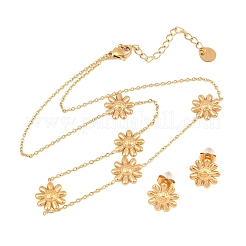 304 Stainless Steel Flower Link Chain Necklaces & Stud Earrings&nbsp;SJEW-Z005-01G