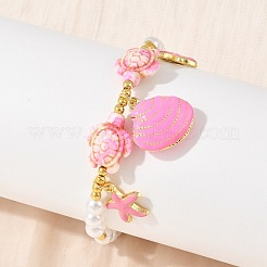 Ocean Brass Enamel Starfish Shell Shape Charm Bracelets for Women&nbsp;KK-CBA68DA-16G-04
