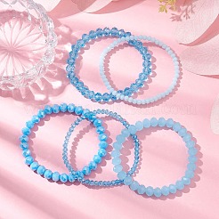 5Pcs 5 Styles Faceted Round Glass Beaded Stretch Bracelet Sets&nbsp;BJEW-JB10423-05