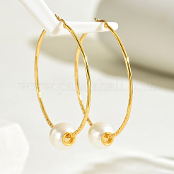 Stainless Steel Plastic Imitation Pearl Round Hoop Earrings&nbsp;KY5122