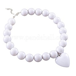 Glass Heart Pendant Round Plastic Beaded Necklaces for Women&nbsp;FS-WG4AA6D-01