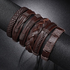 6Pcs 6 Style Adjustable Braided Imitation Leather Cord Bracelet Sets&nbsp;BJEW-F458-04