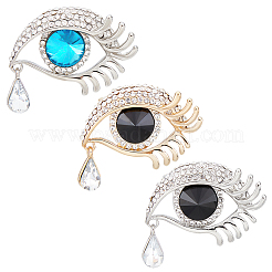 AHADEMAKER 3Pcs 3 Colors Crystal Rhinestone Eye of Ra/Re Safety Pin Brooch with Glass Beads&nbsp;JEWB-GA0001-09