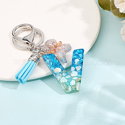 1Pc Resin Letter & Acrylic Butterfly Tassel Keychains&nbsp;KEYC-GF0001-19C