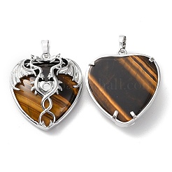 Natural Tiger Eye Heart Pendant Rhinestone Settings&nbsp;G-K339-01P-03