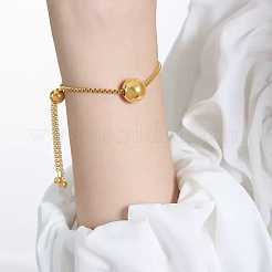 304 Stainless Steel Round Ball Charm Box Chain Slider Bracekets for Women&nbsp;MP4435-2