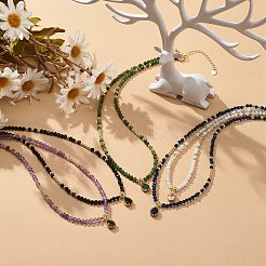 Cubic Zirconia Teardrop Pendant Necklace with Natural Gemstone Beaded Chains for Women&nbsp;NJEW-JN04121