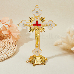 Religion Alloy Enamel Crucifix Cross Statue Display Decorations&nbsp;DJEW-WH0043-105C