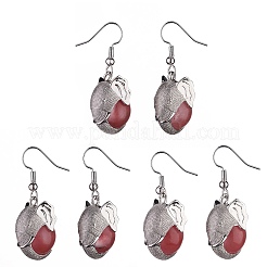 Gemstone Elephant Head Dangle Earrings&nbsp;EJEW-A092-07P