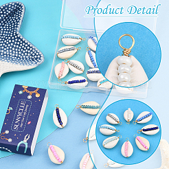 24Pcs 4 Colors Natural Cowrie Shell & Glass Seed Beads Copper Wire Wrapped Pendants&nbsp;FIND-SC0019-11