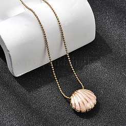 304 Stainless Steel Pave Clear Glass Rhinestone Shell Shape Pendant Ball Chain Necklaces for Women&nbsp;NJEW-K255-53G