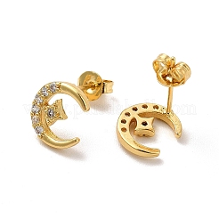 Clear Cubic Zirconia Moon with Star Stud Earrings&nbsp;EJEW-F301-07