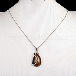 Teardrop Platinum Plated Brass Gemstone Pendant Necklaces&nbsp;NJEW-JN01185