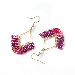 2 Pairs 2 Colors Braided Glass & 201 Stainless Steel Dangle Earrings&nbsp;EJEW-MZ00159