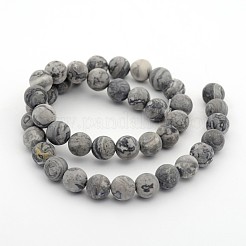 Frosted Natural Map Stone/Picasso Stone/Picasso Jasper Round Bead Strands&nbsp;G-M272-08-8mm