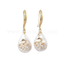 Natural Freshwater Shell & Brass Dangle Earrings&nbsp;EJEW-JE07443-02