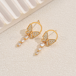 Elegant Butterfly Brass Pave Clear Cubic Zirconia Dangle Stud Earrings&nbsp;LS-UU2168